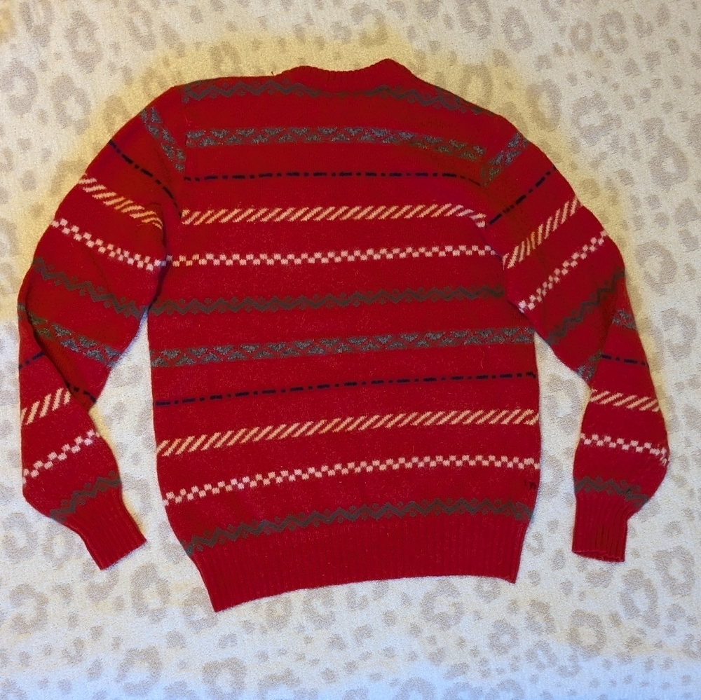 Kappa Vintage Italian Shetland Wool Striped Red Crewneck Sweater Small Medium - Picture 2 of 10